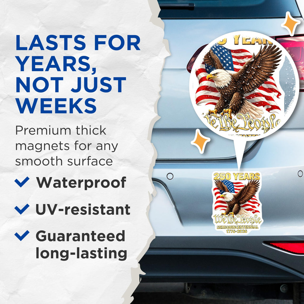 (2 Pack) 250 Years US History Stickers - Semiquincentennial Bald Eagle - We The People American Flag - American Independence – Bumper, Truck, Laptop Decal Set - BMCS251