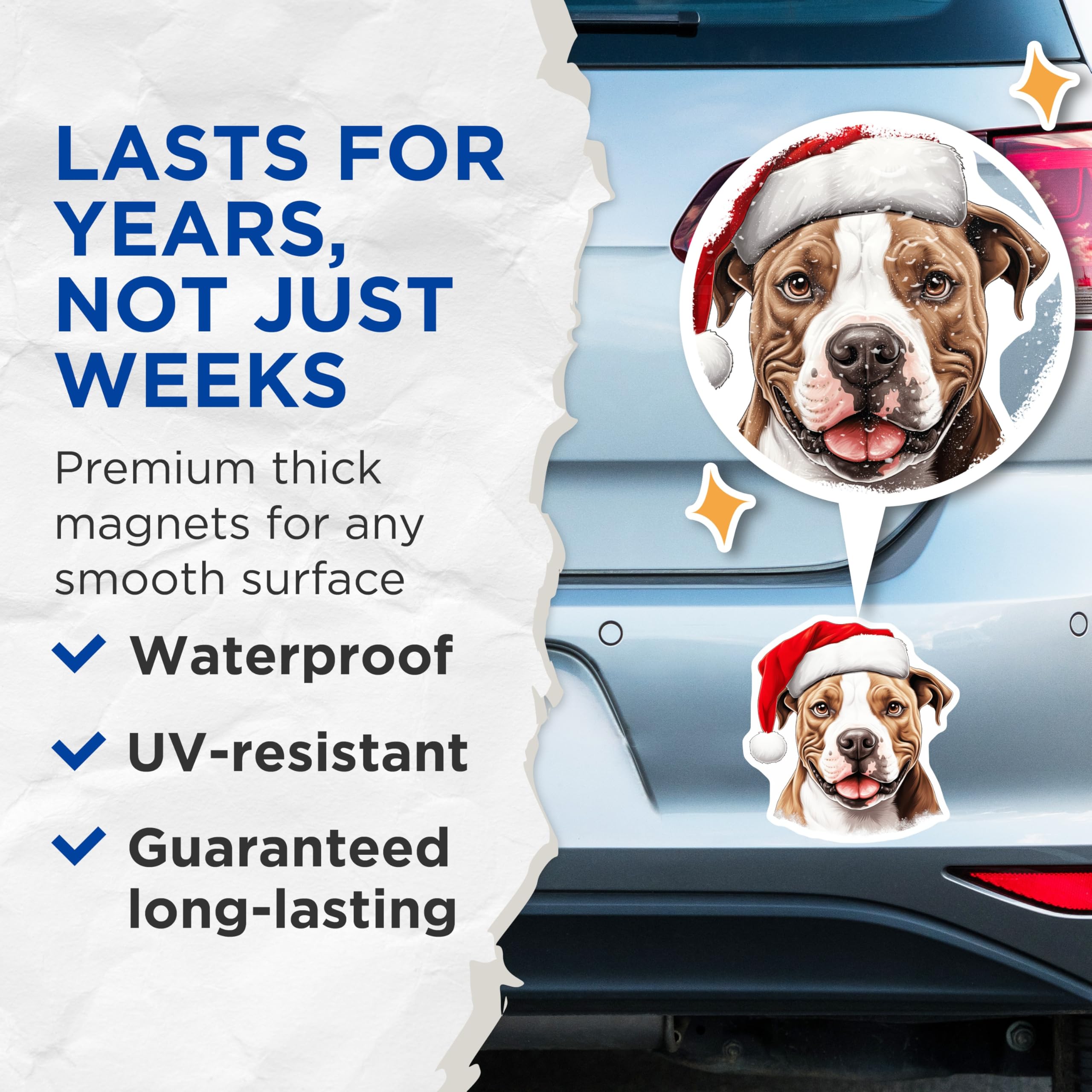 (2 Pack) Pitbull Christmas Magnets - Dog Lover Decor - Santa Dog Art - 5 Inches On Longest Side - Thick Durable Magnet - Made in USA - MAG25074