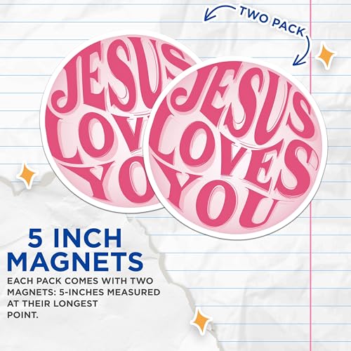(2 Pack) Jesus Loves You Magnets Magnets - Inspirational Message - Christian Home Decor - 5" On Longest Side - Made in USA - Sticks to Refrigerators & Metal Surfaces - MAG8928