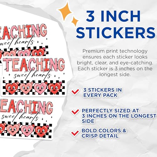 (3 Pack) Teaching Sweet Hearts Decals - Teacher Appreciation Sticker - Classroom Decor Laptop Decal - 3 Inches On Longest Side - Easy Peel & Apply - Made in USA - 3MCS6410