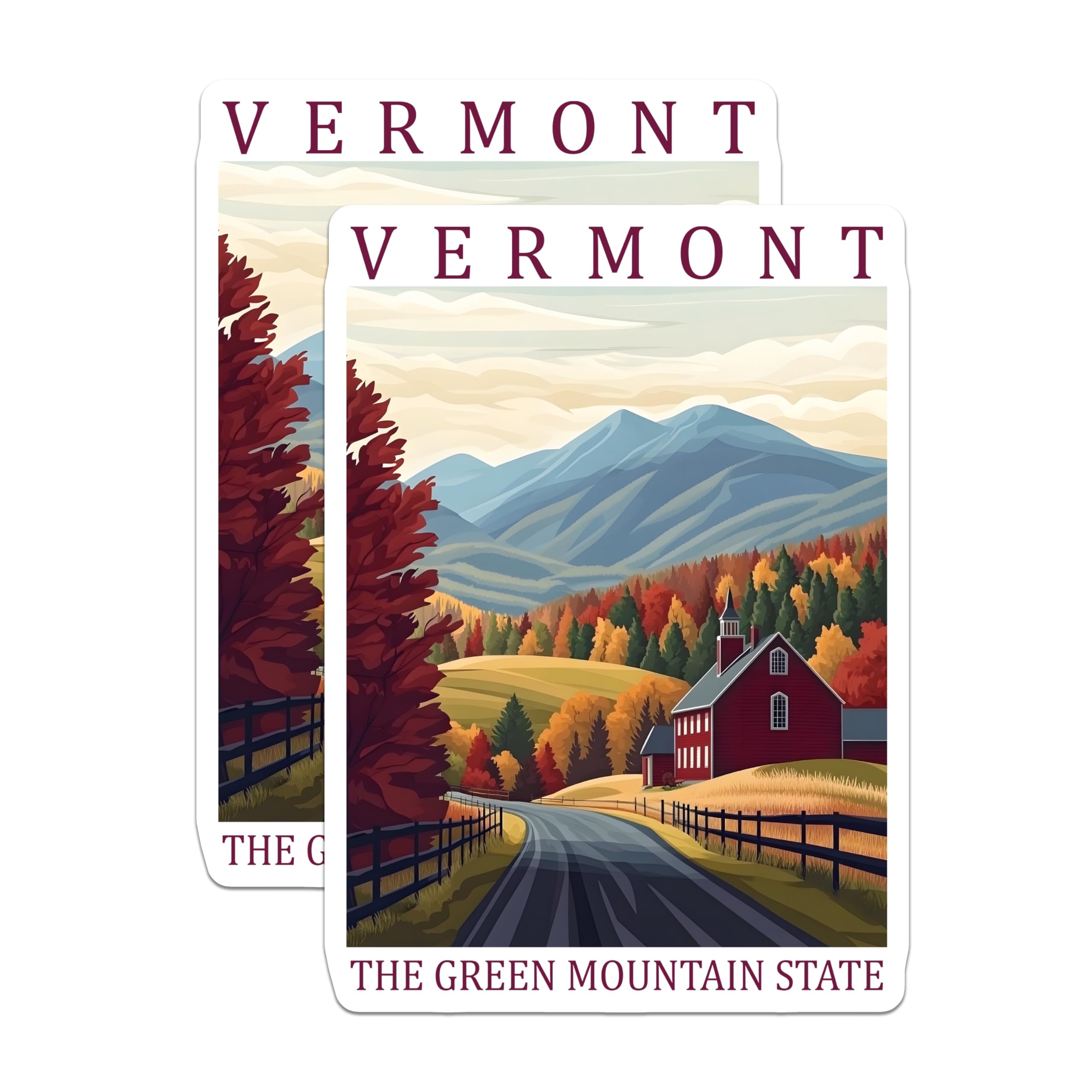 (2 Pack) Vermont Fall Magnets - Autumn Landscape Scene - Green Mountain State Souvenir - 5 Inches On Longest Side - Thick Durable Magnet - Made in USA - MAG19037