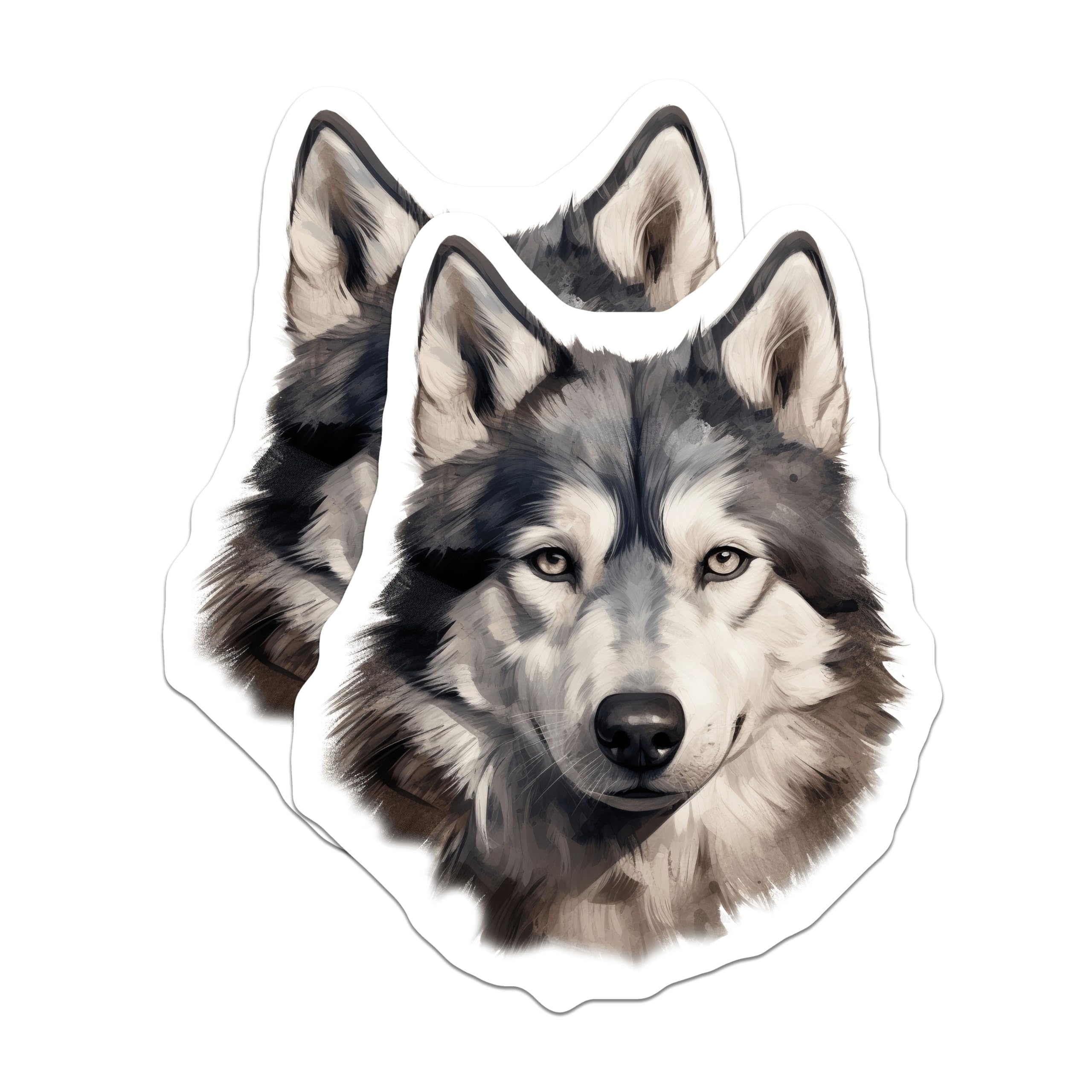 (2 Pack) Majestic Wolf Dog Magnets - Watercolor Siberian Husky Art - Animal Lover Fridge Locker Decor - Wild Canine Tribute - 5 Inches On Longest Side - Thick Durable Magnet - Made in USA - MAG24949