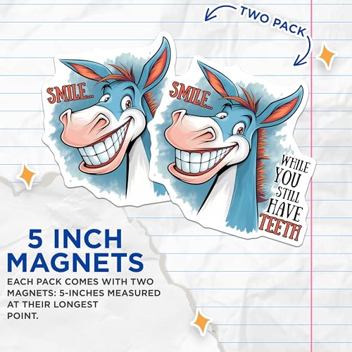 (2 Pack) Smile While You Still Have Teeth Magnets - Funny Animal Magnets - Comical Kitchen Decor Magnets - 5" On Longest Side - for Cars, Refrigerators, Toolboxes, Lockers - Made in USA BMCS3327