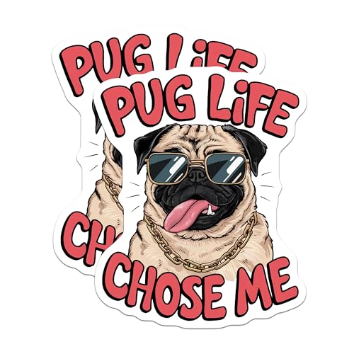 (2 Pack) Pug Dog Stickers - 5" On Longest Side - Sticks to Smooth Flat Surfaces - Made in USA - BMCS8527 - BMCS8527