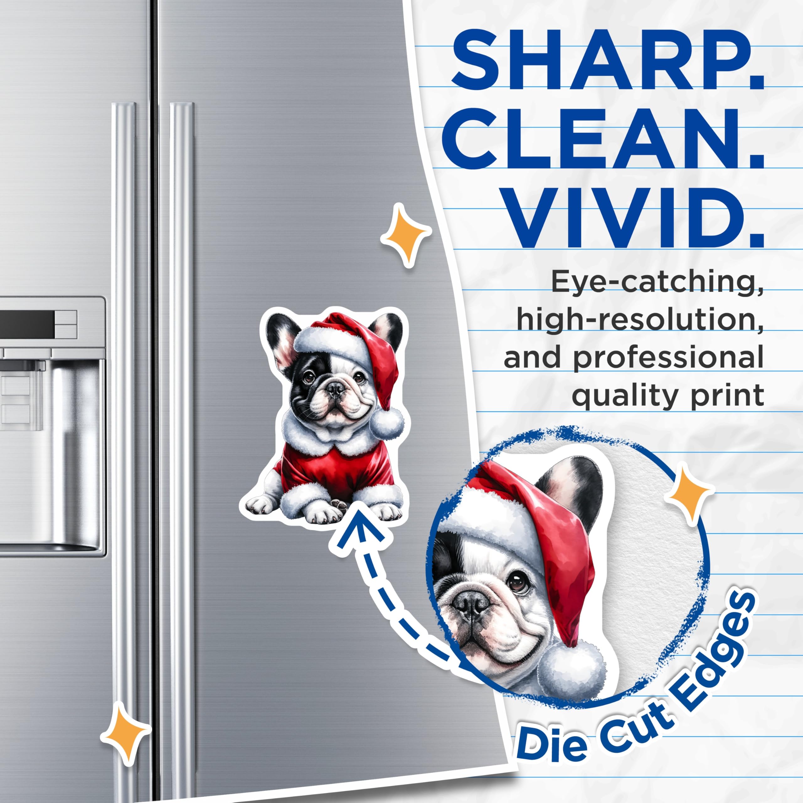 (2 Pack) Christmas French Bulldog Magnets - Cute Puppy Santa Hat Holiday Dog Decor - Refrigerator Locker Accent Winter Season - 5 Inches On Longest Side - Thick Durable Magnet - Made in USA - MAG27841
