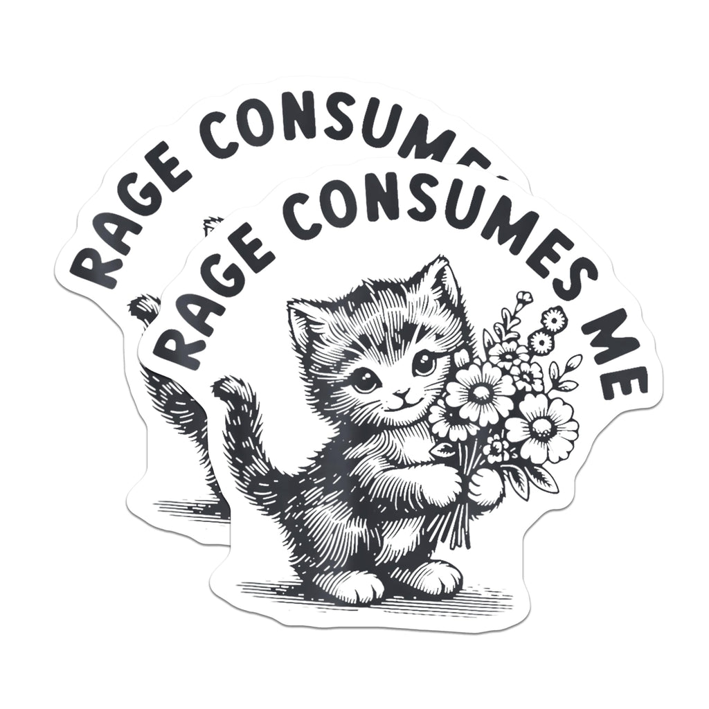 (2 Pack) Rage Consumes Me Stickers - Cute Cat Stickers - Funny Animal Stickers - 5" On Longest Side - Sticks to Any Smooth Flat Surface - Made in USA - BMCS3550