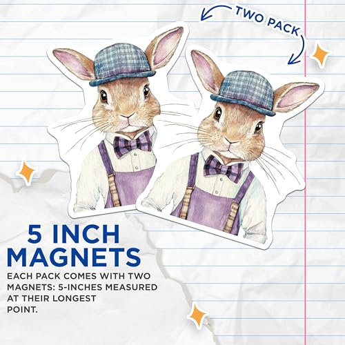 (2 Pack) Rabbit Art Magnet - Fridge Decor - Kids Room - Kitchen Decoration - 5" On Longest Side - Sticks to Smooth Flat Surfaces - Made in USA - MAG9503