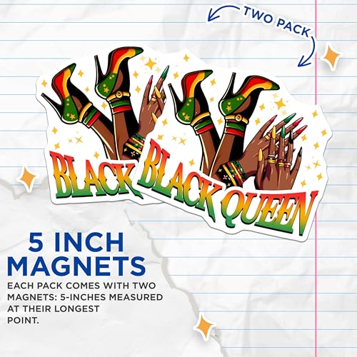 (2 Pack) Black Queen Magnets - Rasta High Heels - Afrocentric Art - 5" On Longest Side - for Cars, Fridges, Toolboxes - Made in USA - MAG7356