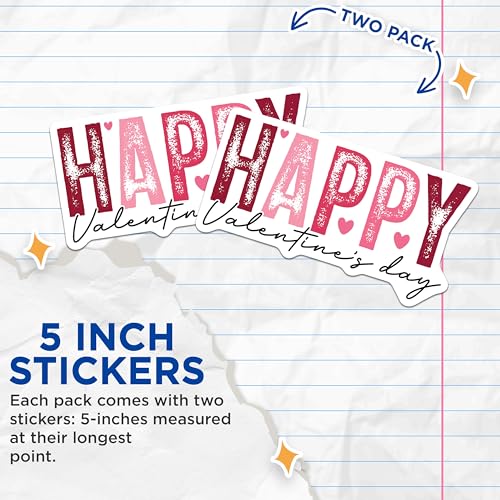 (2 Pack) Happy Valentine's Day Stickers - Cute Valentine's Heart Stickers - Romantic Love Stickers - 5" On Longest Side - Sticks to Any Smooth Flat Surface - Made in USA - BMCS3072