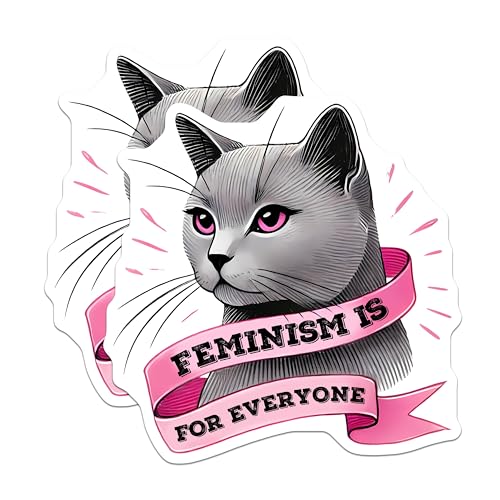 (2 Pack) Feminism Stickers - Cat Feminism Decal - Equality and Empowerment Sticker - 5" On Longest Side - Sticks to Smooth Flat Surfaces - Made in USA - BMCS8354