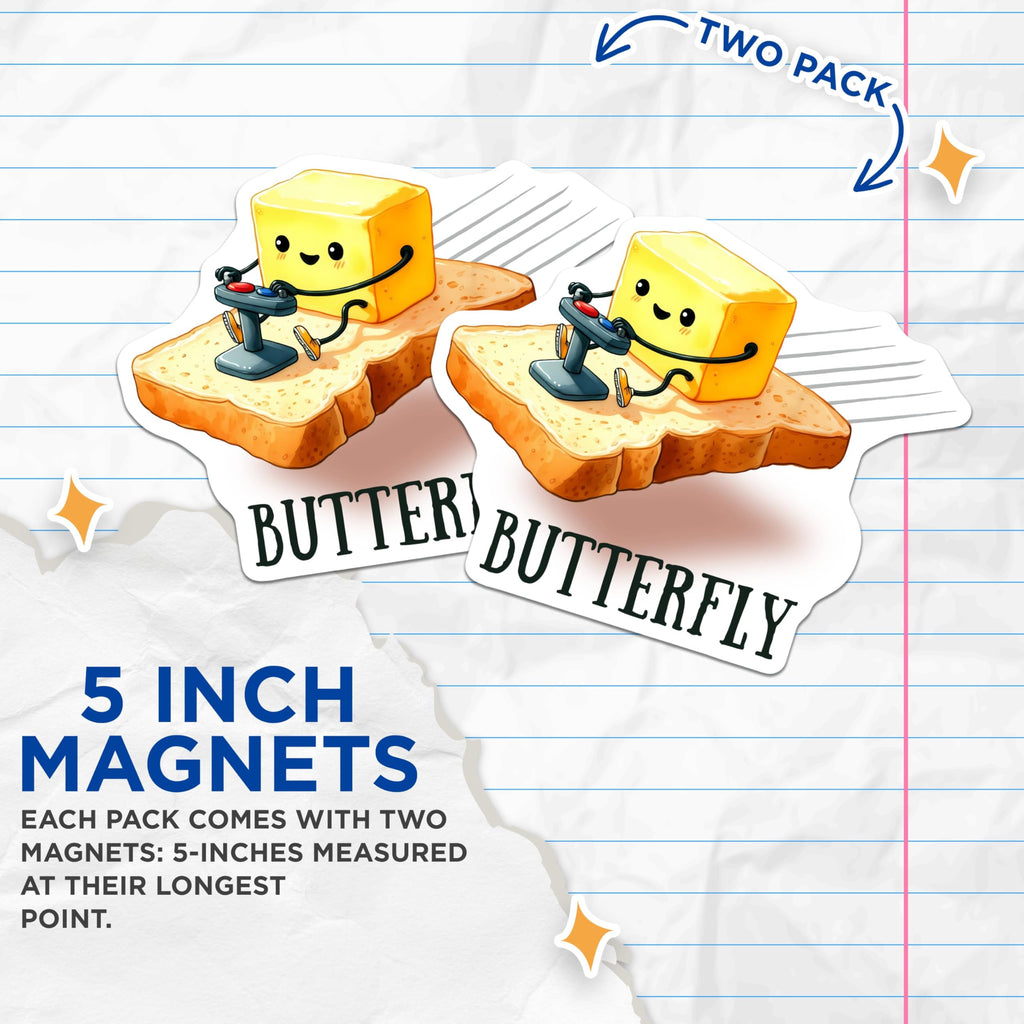 (2 Pack) Cute Butter Toast Magnets - Fun Kitchen Decor - 5" On Longest Side - for Cars, Fridges, Toolboxes - Made in USA - MAG7597