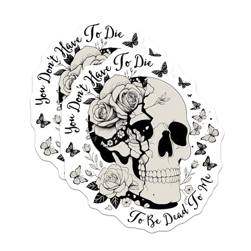 (2 Pack) Skull Art Stickers - Butterfly and Rose - Gothic Aesthetic Decal - 5" On Longest Side - Sticks to Smooth Flat Surfaces - Made in USA - BMCS7390