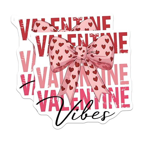 (2 Pack) Valentine Vibes Stickers - Cute Bow Heart Stickers - Valentine's Day Love Stickers - 5" On Longest Side - Sticks to Any Smooth Flat Surface - Made in USA - BMCS3606