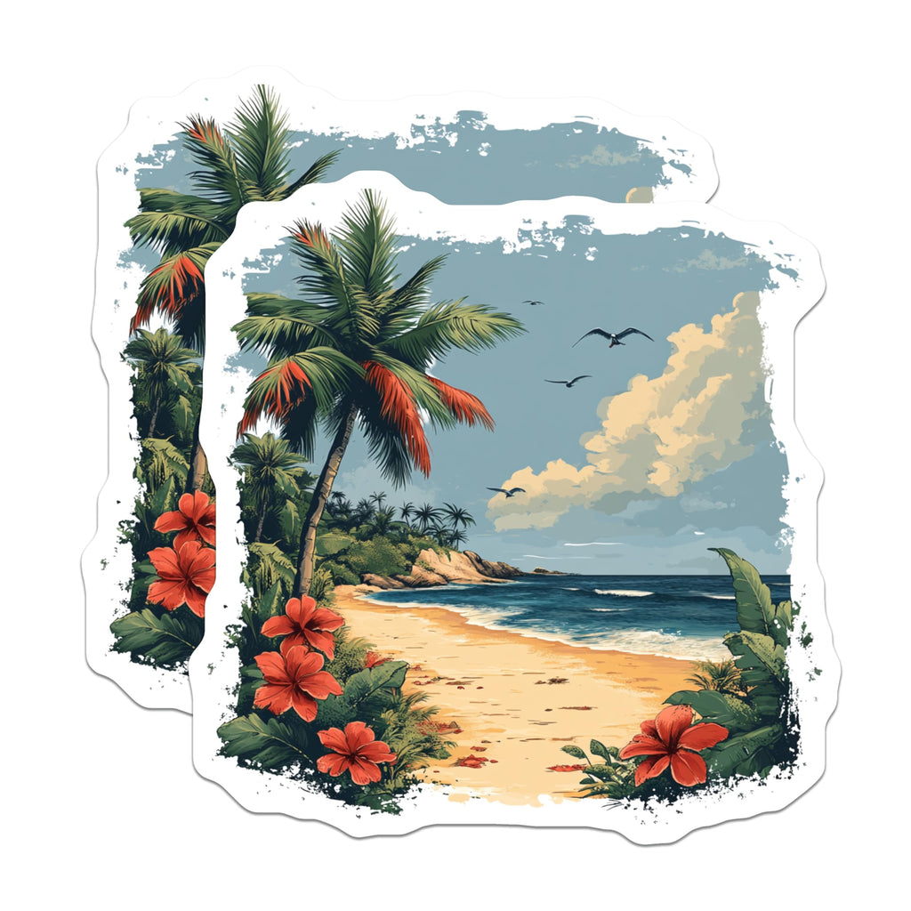 (2 Pack) Tropical Beach Scene Magnets - Palm Tree Ocean Art - Coastal Home Decor - Island Life Vacation Refrigerator Magnet - 5 Inches On Longest Side - Thick Durable Magnet - Made in USA - MAG25235