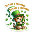 (2 Pack) St. Patrick's Day Cat Stickers - Cute Catnip Clovers - Adorable Cat with Shamrocks Decal - 5" On Longest Side - Sticks to Smooth Flat Surfaces - Made in USA - BMCS8114