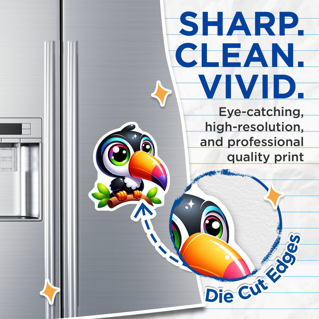 (2 Pack) Cute Toucan Magnets - Tropical Bird Decor - Kawaii Animal Refrigerator Art - Vibrant Kitchen Organizer - 5 Inches On Longest Side - Thick Durable Magnet - Made in USA - MAG39257