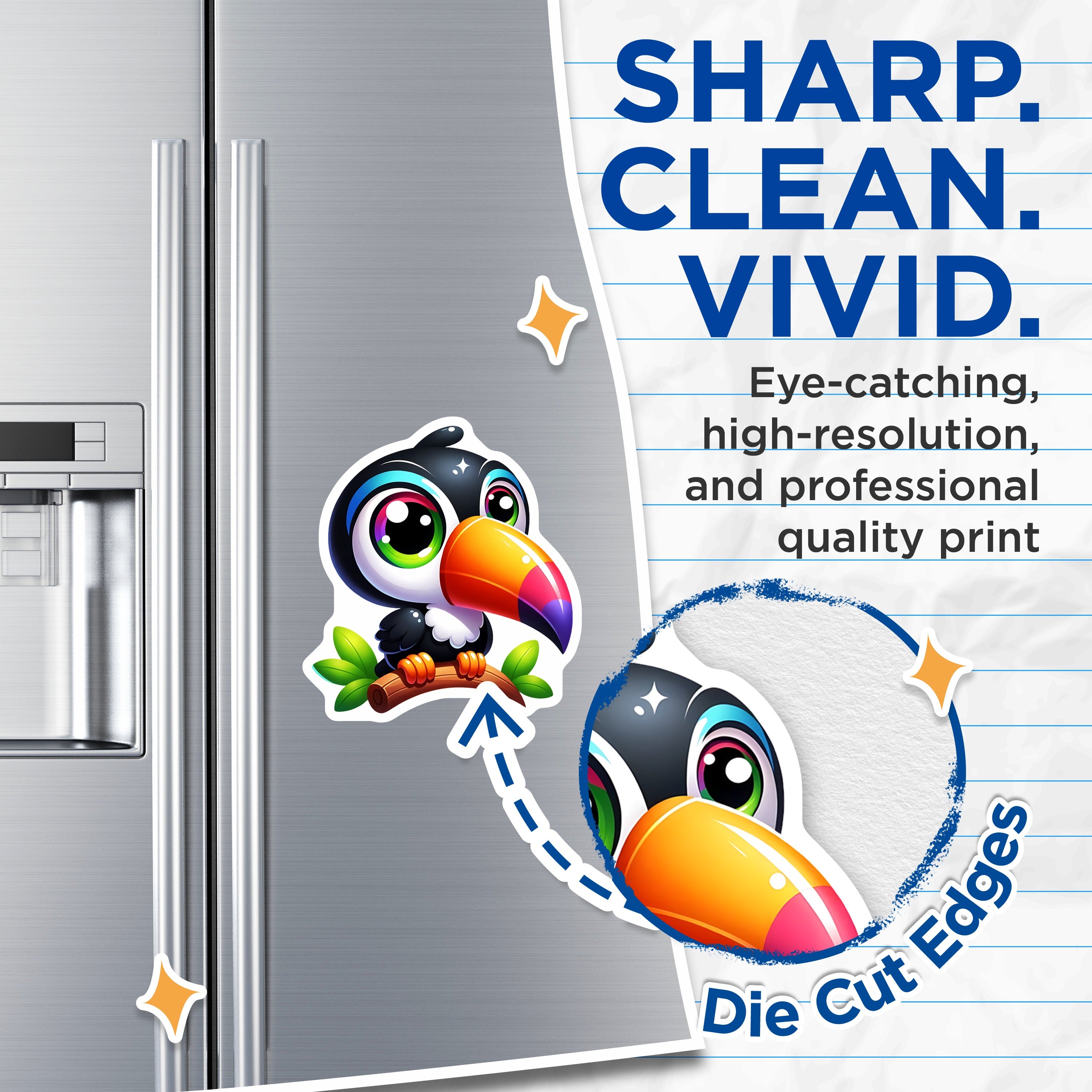 (2 Pack) Cute Toucan Magnets - Tropical Bird Decor - Kawaii Animal Refrigerator Art - Vibrant Kitchen Organizer - 5 Inches On Longest Side - Thick Durable Magnet - Made in USA - MAG39257