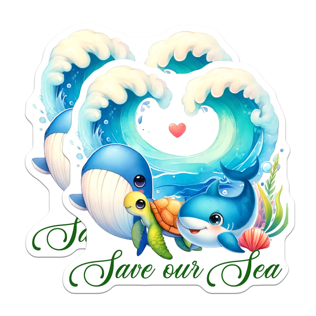 (2 Pack) Save Our Sea Magnets - Cute Ocean Animals - Marine Life Awareness - Kids Room Decor - 5" On Longest Side - for Cars, Fridges, Toolboxes - Made in USA - MAG7967