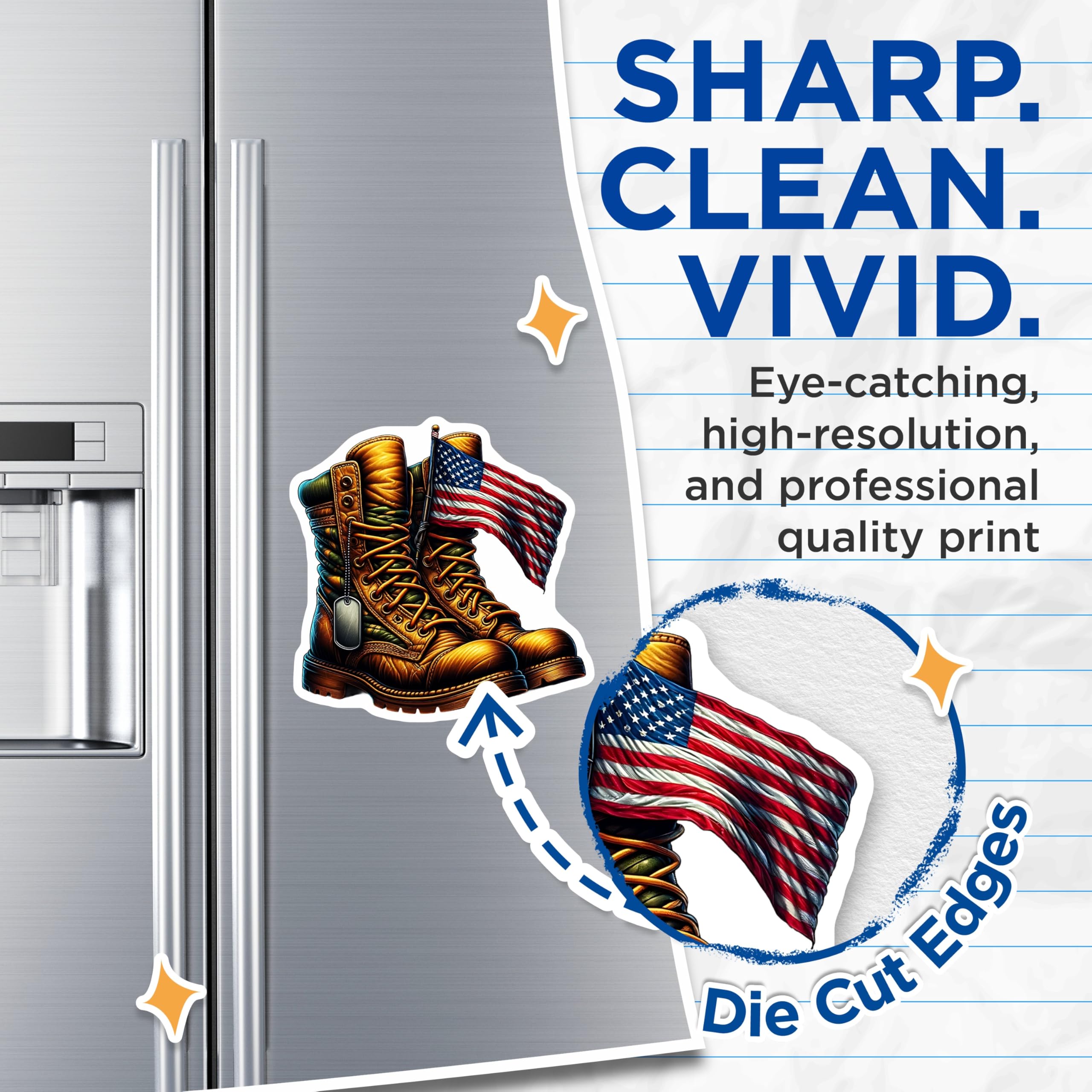 (2 Pack) Military Boots Magnets - American Flag Decor - Patriotic USA Souvenirs - 5" On Longest Side - Premium Magnet - for Cars, Refrigerators, Toolboxes, Lockers - Made in USA - MAG16116