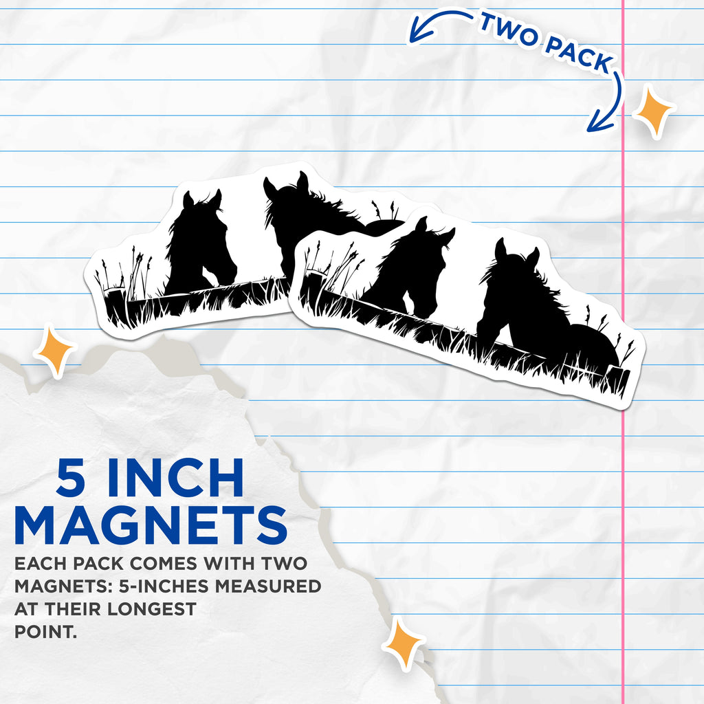 (2 Pack) Horse Silhouettes Magnets - Rustic Farmhouse Decor - Equestrian Animal Art Fridge Magnets - 5 Inches On Longest Side - Thick Durable Magnet - Made in USA - MAG39784