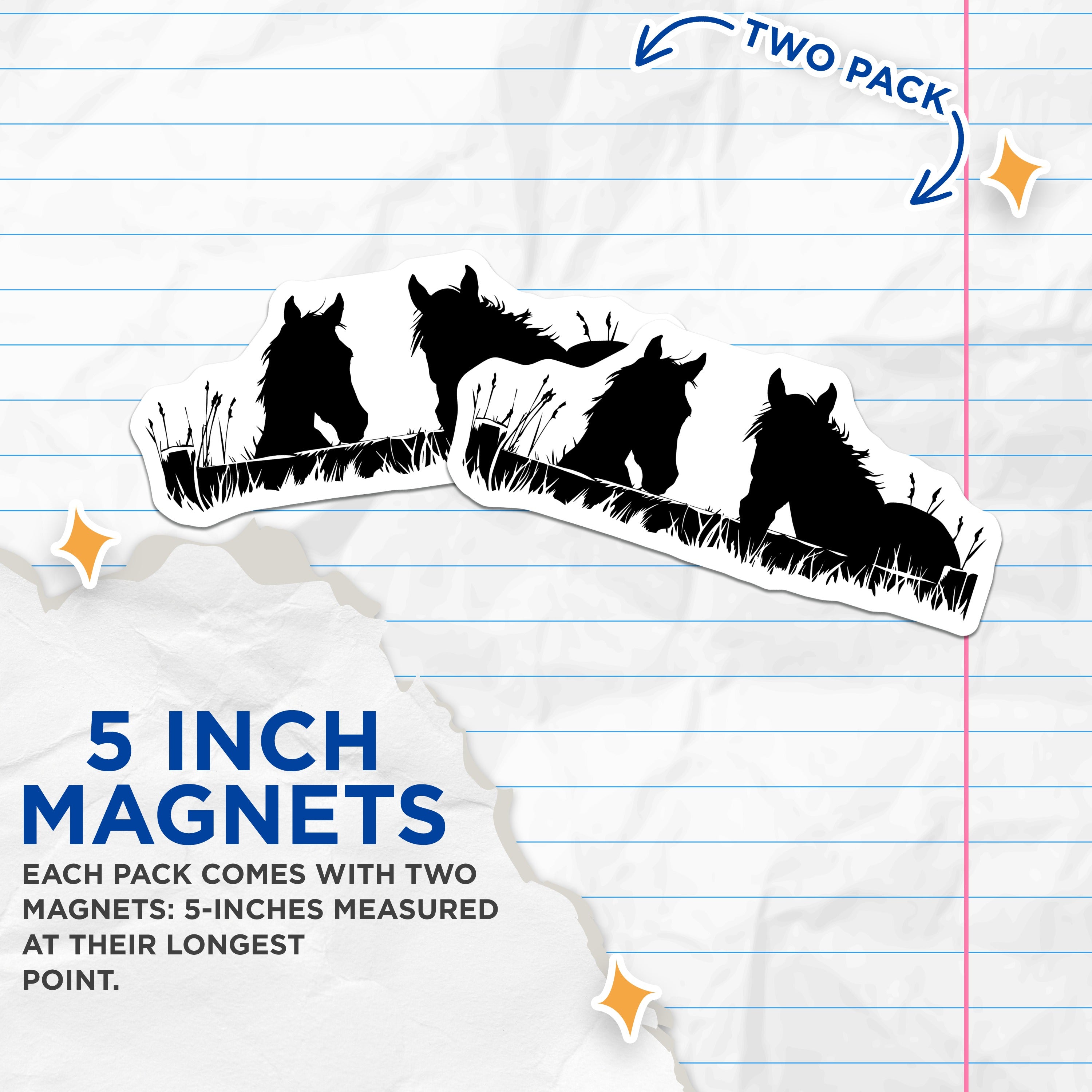 (2 Pack) Horse Silhouettes Magnets - Rustic Farmhouse Decor - Equestrian Animal Art Fridge Magnets - 5 Inches On Longest Side - Thick Durable Magnet - Made in USA - MAG39784