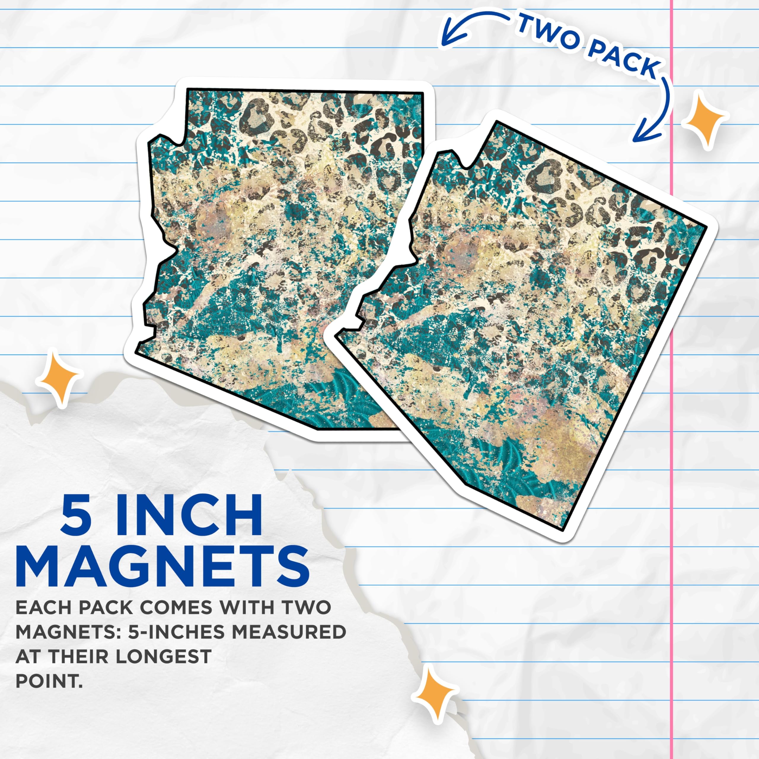 (2 Pack) Arizona State Magnets - Turquoise Leopard Print - Southwestern Home Decor - 5" On Longest Side - Premium Magnet - for Cars, Refrigerators, Toolboxes, Lockers - Made in USA - MAG17842