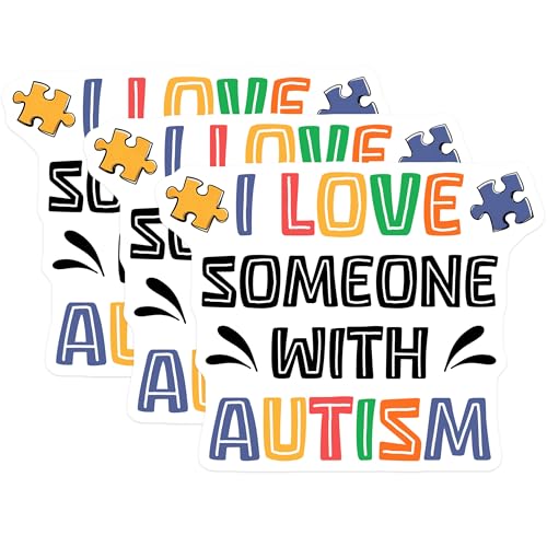 (3 Pack) Autism Awareness Decals - I Love Someone with Autism - Puzzle Piece Decals - 3 Inches On Longest Side - Easy Peel & Apply - Made in USA - 3MCS7195