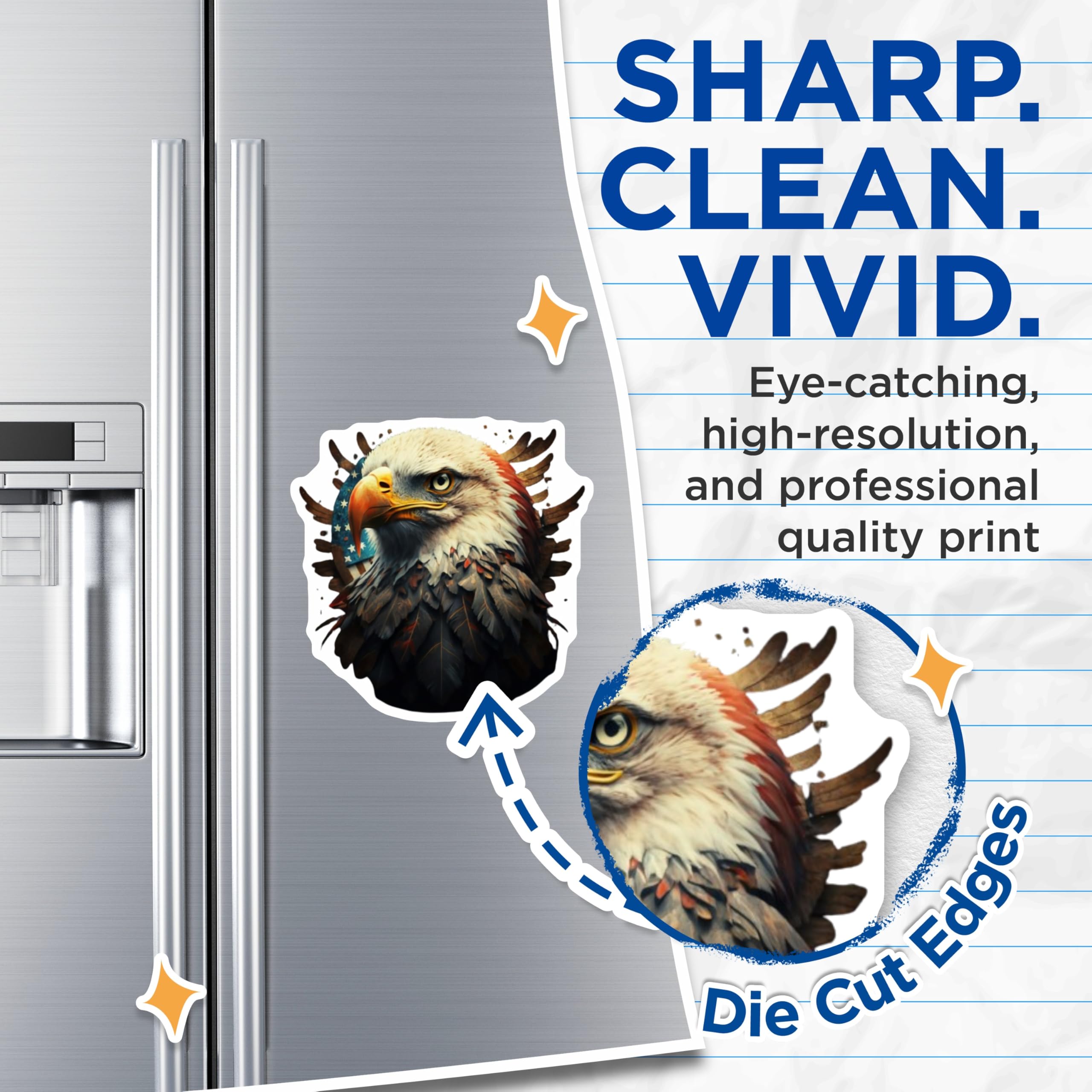 (2 Pack) American Eagle Magnets - Bald Eagle Wildlife Art - USA Flag Patriotic Decor - Freedom Symbol Fridge Accessory - 5 Inches On Longest Side - Thick Durable Magnet - Made in USA - MAG21721