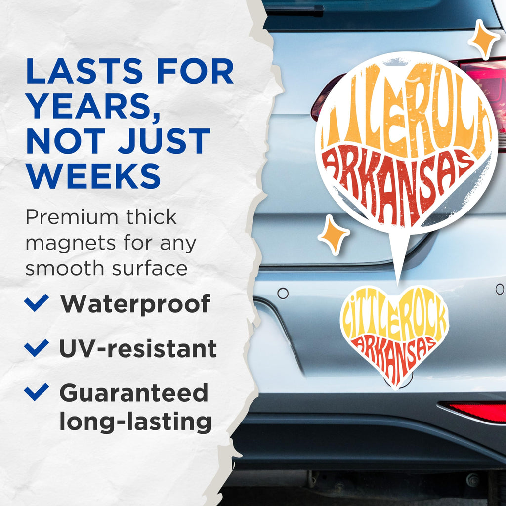 (2 Pack) Little Rock Arkansas Magnets - Heart Shape - City State Souvenir - 5" On Longest Side - Premium Magnet - for Cars, Refrigerators, Toolboxes, Lockers - Made in USA - MAG17619