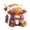 (2 Pack) Highland Cow Magnets - Cozy Scottish Calf - Fuzzy Animal Art - Coffee Mug Drinker - Farmhouse Refrigerator Decor - 5 Inches On Longest Side - Thick Durable Magnet - Made in USA - MAG37450