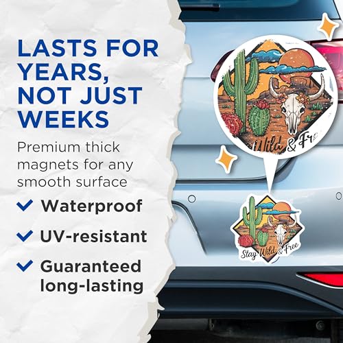 (2 Pack) Stay Wild and Free Magnets - Desert Skull - Southwest - 5" On Longest Side - for Cars, Fridges, Toolboxes - Made in USA - MAG4063