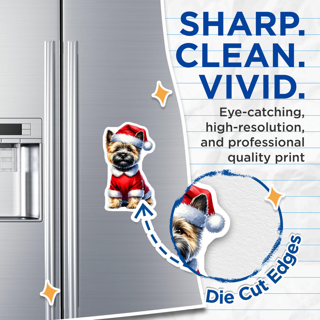 (2 Pack) Christmas Santa Dog Magnets - Cute Terrier Puppy - Holiday Refrigerator Decor - Festive Pet Lover Accessories - 5 Inches On Longest Side - Thick Durable Magnet - Made in USA - MAG23897