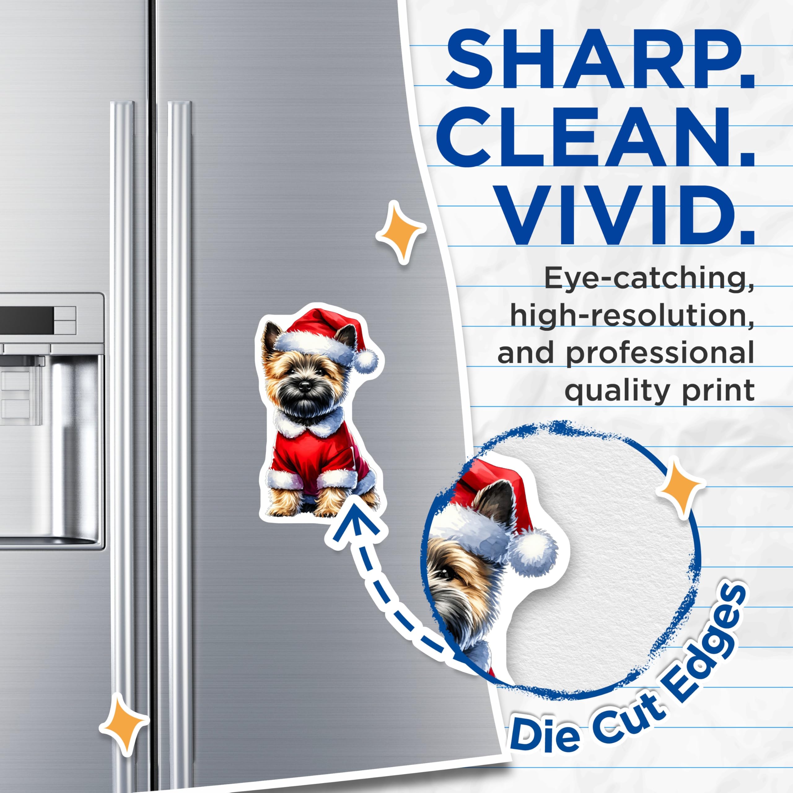 (2 Pack) Christmas Santa Dog Magnets - Cute Terrier Puppy - Holiday Refrigerator Decor - Festive Pet Lover Accessories - 5 Inches On Longest Side - Thick Durable Magnet - Made in USA - MAG23897