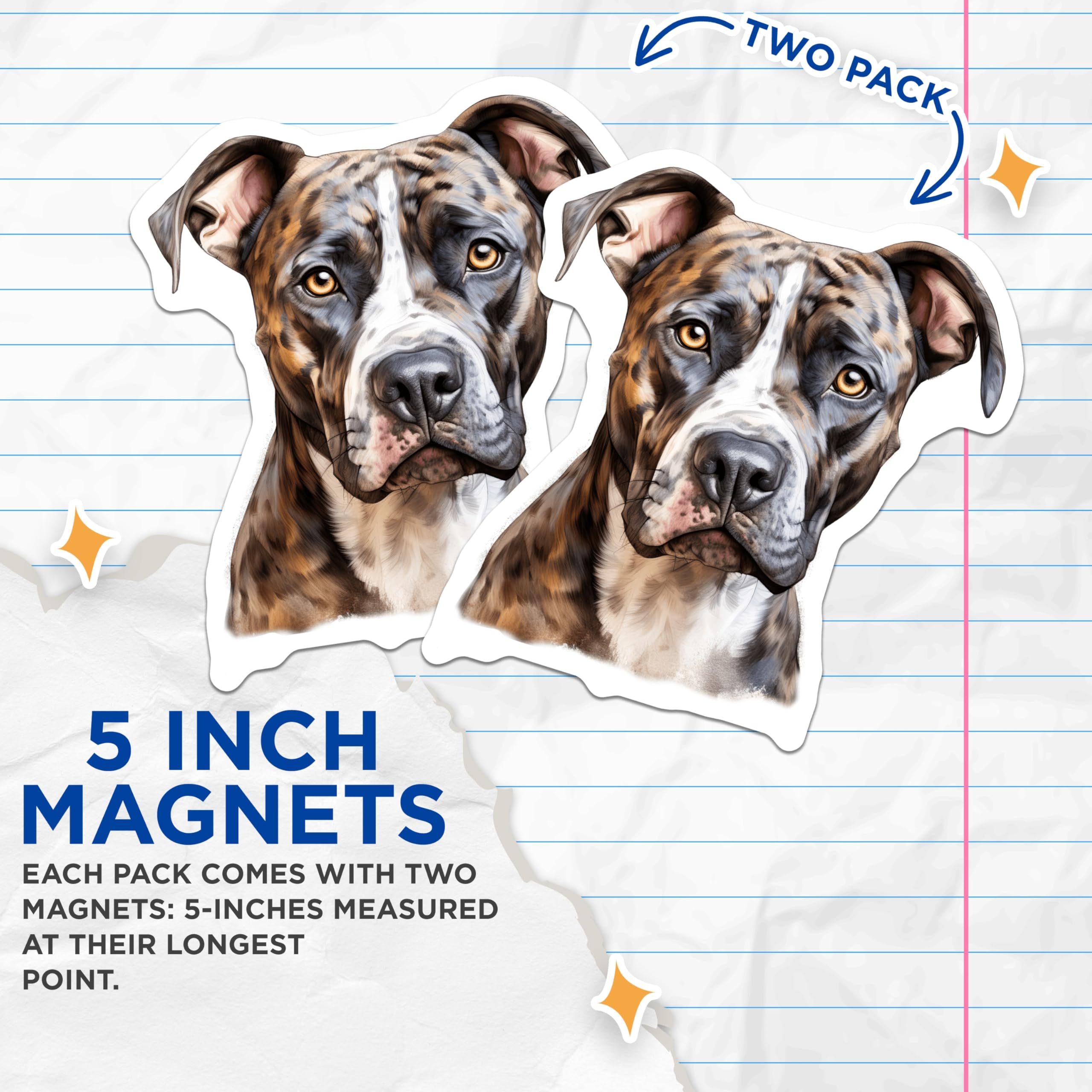 (2 Pack) Brindle American Bulldog Magnets - Artistic Dog Portrait - Pet Lover Decor - Canine Companion Fridge Decals - 5 Inches On Longest Side - Thick Durable Magnet - Made in USA - MAG24684