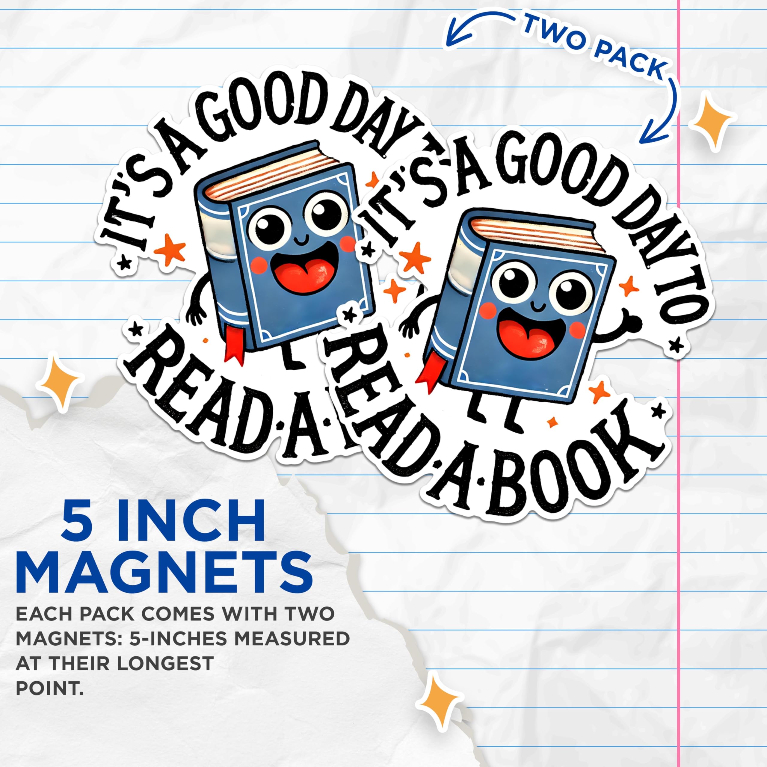 (2 Pack) Good Day to Read Magnets - Book Lover Magnets - Reading Enthusiast Magnets - Fun Reading Decal Magnets- 5" On Longest Side - for Fridges, Toolboxes, Cars - Made in USA - MAG2747