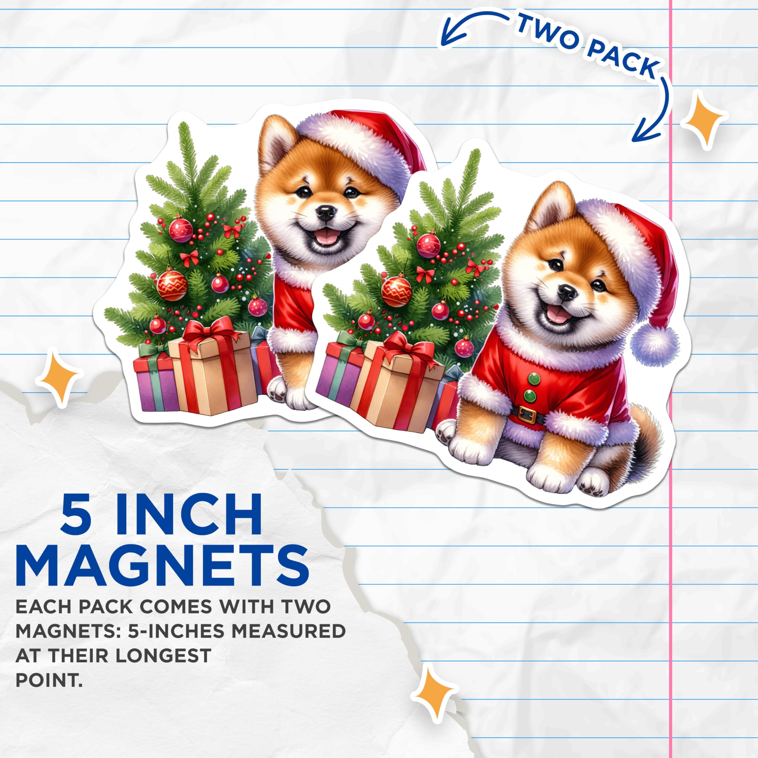 (2 Pack) Shiba Inu Christmas Dog Magnets - Santa Puppy Pet Lover - Refrigerator Kitchen Decor - 5 Inches On Longest Side - Thick Durable Magnet - Made in USA - MAG25832