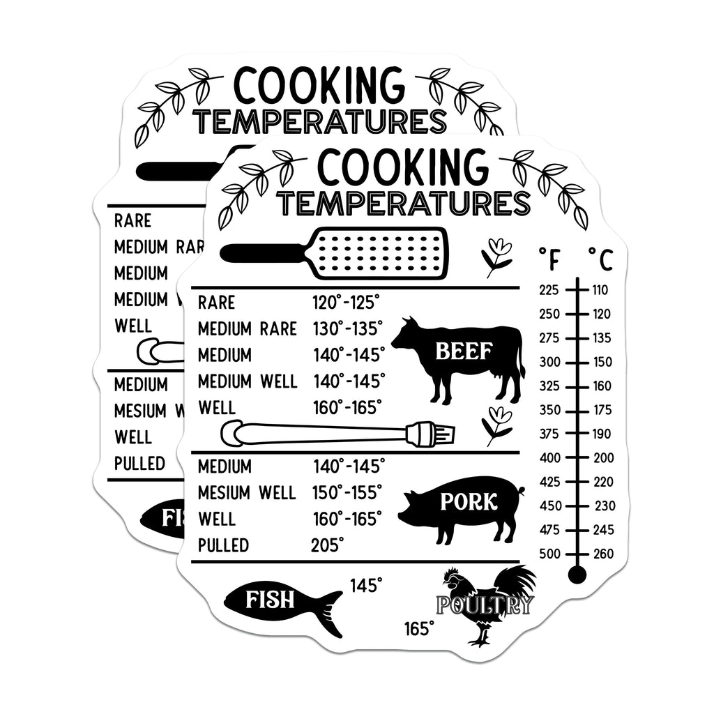 (2 Pack) Home Cooking Temperature Guide Magnets - Safe Internal Meat Doneness Chart - BBQ Grill Fridge Organizer - 5 Inches On Longest Side - Thick Durable Magnet - Made in USA - MAG37748