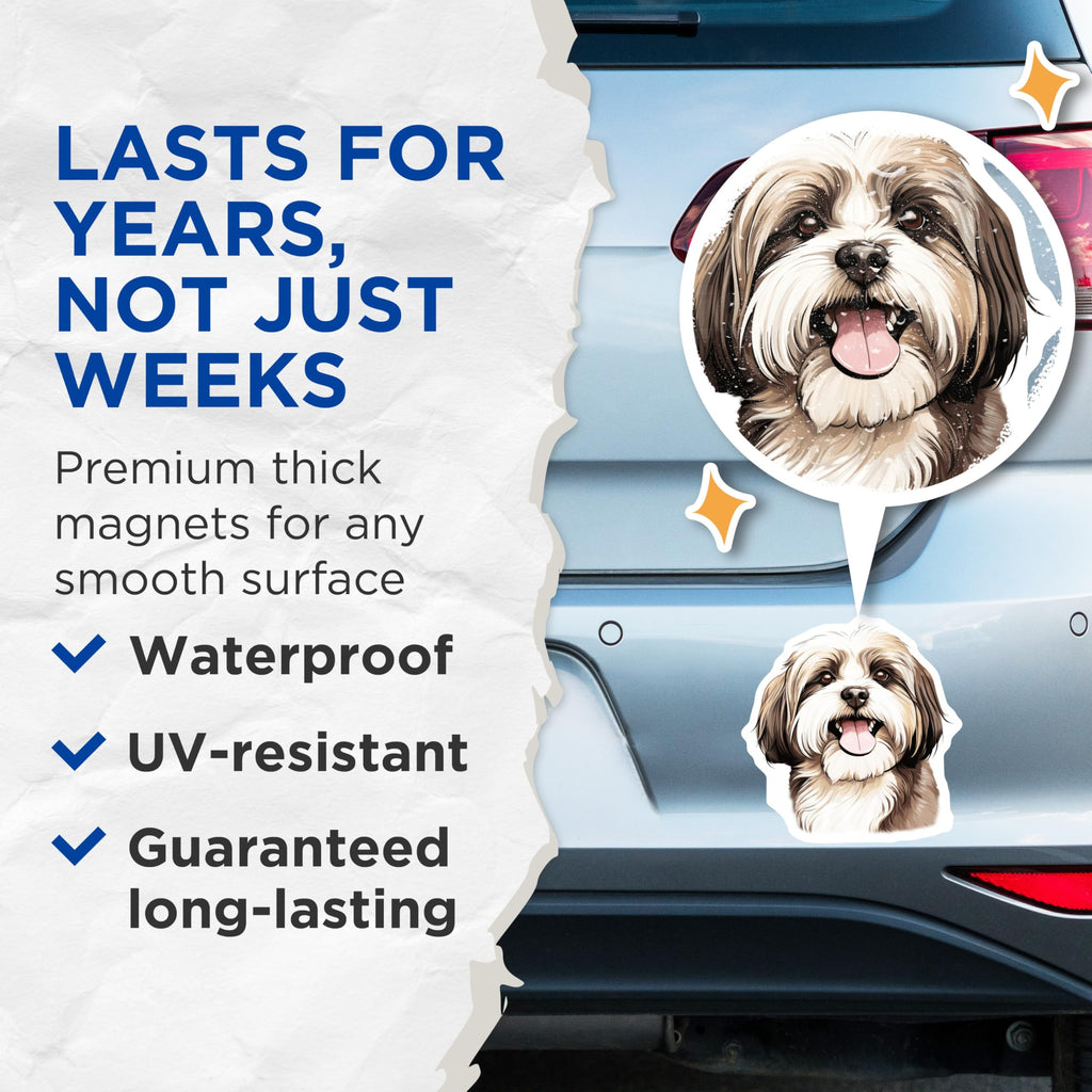 (2 Pack) Shih Tzu Dog Magnets - Happy Puppy Pet Lover Decor - Animal Fridge Accessories - 5 Inches On Longest Side - Thick Durable Magnet - Made in USA - MAG25620