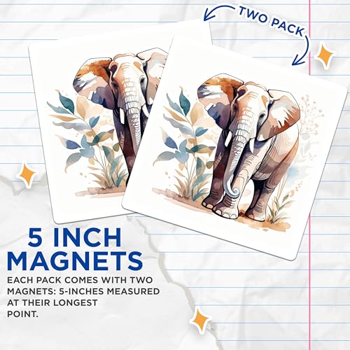 (2 Pack) Elephant Art Magnets Magnets - Watercolor Elephant - Animal Fridge Magnet - 5" On Longest Side - Made in USA - Sticks to Refrigerators & Metal Surfaces - MAG8683