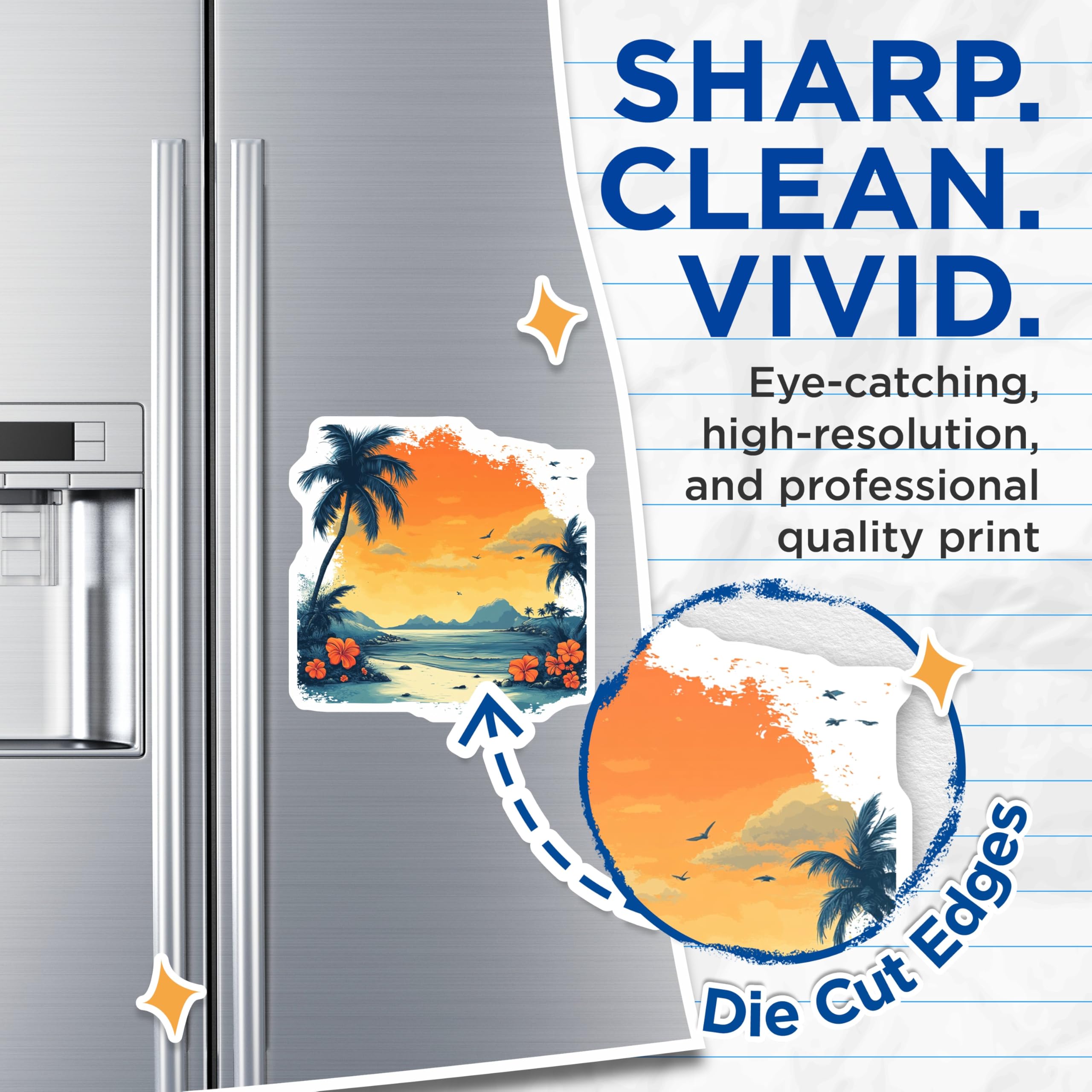 (2 Pack) Tropical Beach Magnets - Palm Tree Sunset Ocean View - Aesthetic Home Decor Souvenir - 5 Inches On Longest Side - Thick Durable Magnet - Made in USA - MAG25420