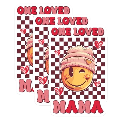 (3 Pack) One Loved Mama Decals - Cute Smiley Face - Mothers Day Decals - 3 Inches On Longest Side - Easy Peel & Apply - Made in USA - 3MCS6483
