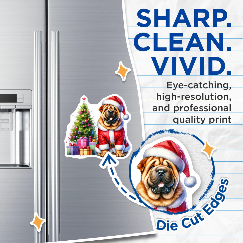 (2 Pack) Santa Shar Pei Magnets - Christmas Dog Decor - Holiday Pet Lover Art - 5 Inches On Longest Side - Thick Durable Magnet - Made in USA - MAG27096