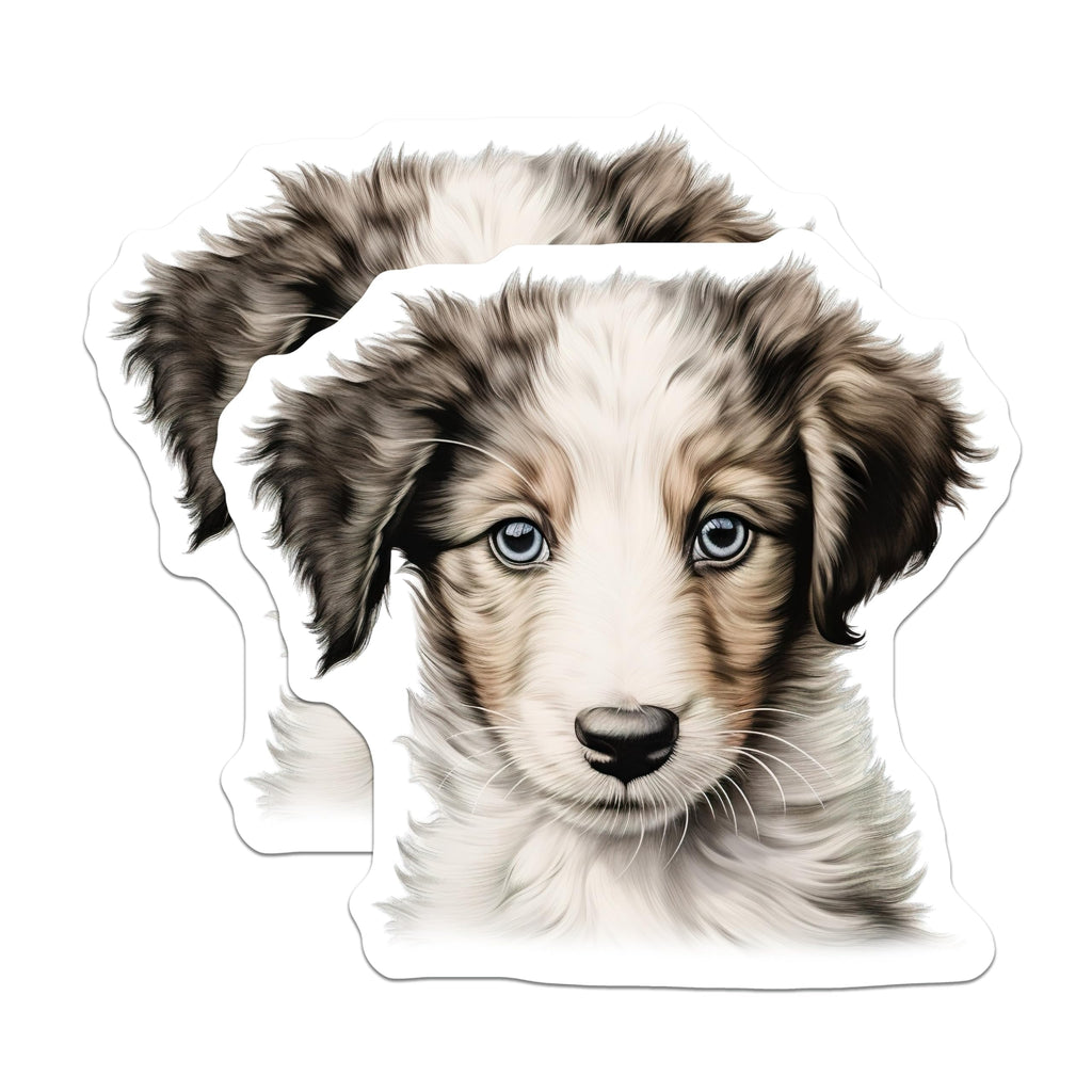 (2 Pack) Realistic Puppy Magnets - Blue Eyed Dog Art - Dog Mom Fridge Decor - 5 Inches On Longest Side - Thick Durable Magnet - Made in USA - MAG28941