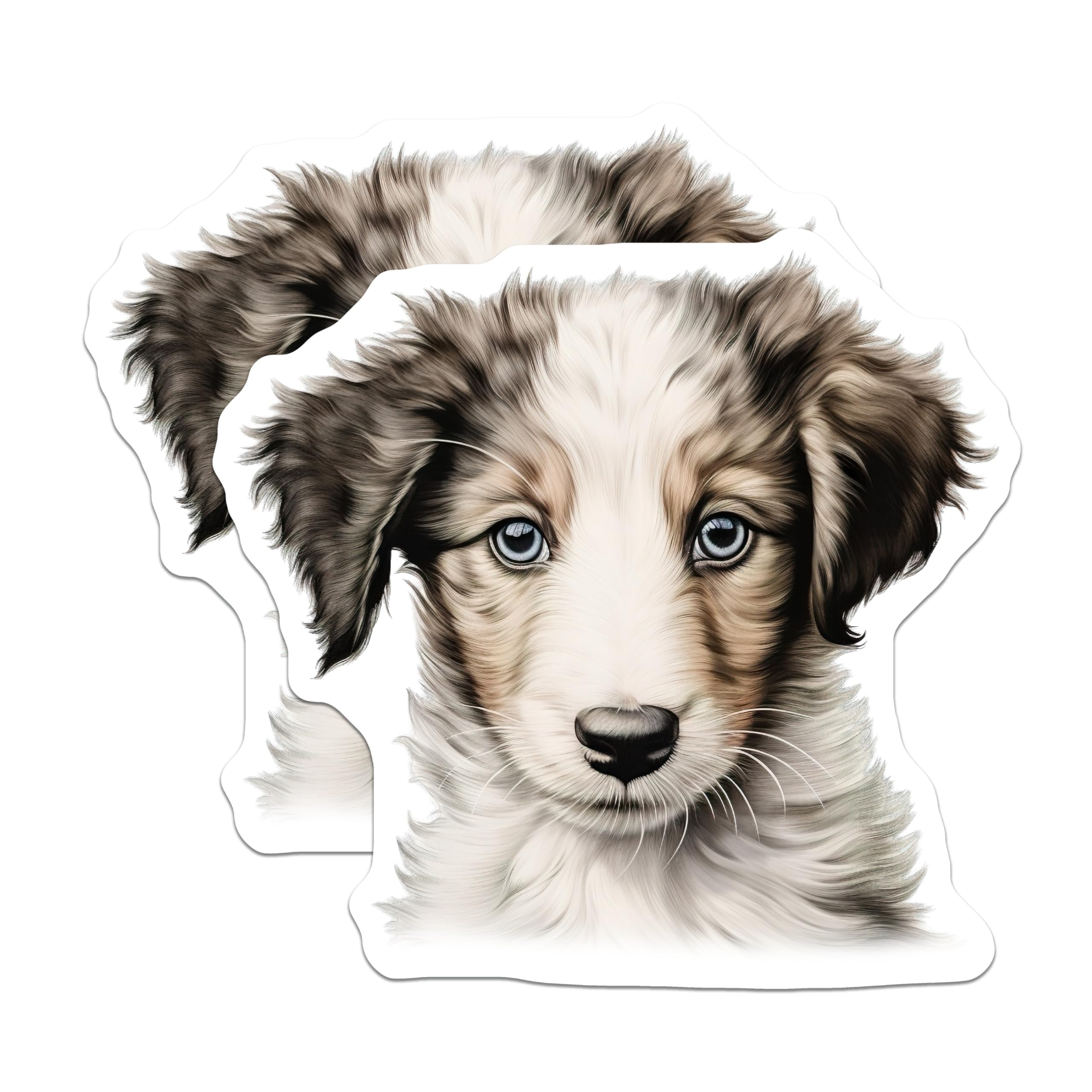 (2 Pack) Realistic Puppy Magnets - Blue Eyed Dog Art - Dog Mom Fridge Decor - 5 Inches On Longest Side - Thick Durable Magnet - Made in USA - MAG28941
