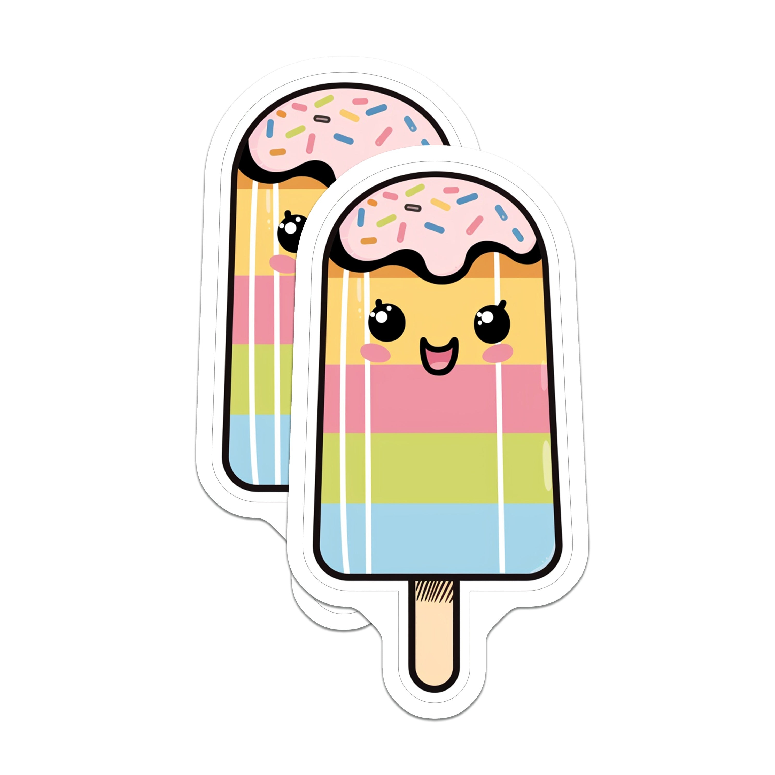 (2 Pack) Kawaii Popsicle Magnets - Rainbow Ice Cream Decor - Cute Food Refrigerator Locker Accessory for Kitchen Office - 5 Inches On Longest Side - Thick Durable Magnet - Made in USA - MAG37119