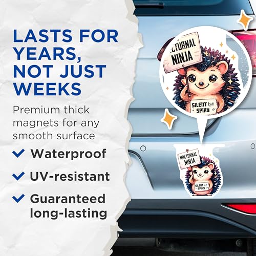 (2 Pack) Nocturnal Ninja Solid Color Magnets - Silent but Spiky Hedgehog - Cute Animal-Themed Refrigerator Magnets - 5" On Longest Side - for Cars, Fridges, Toolboxes - Made in USA - MAG3734