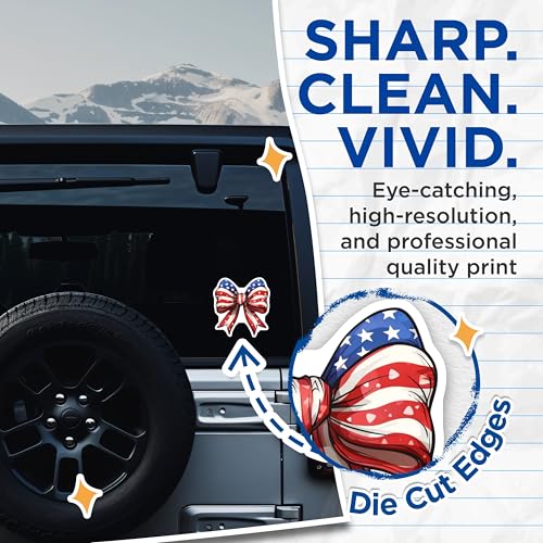 (2 Pack) American Flag Bow Stickers - Patriotic USA - Stars and Stripes Decal - 5" On Longest Side - Sticks to Smooth Flat Surfaces - Made in USA - BMCS8620