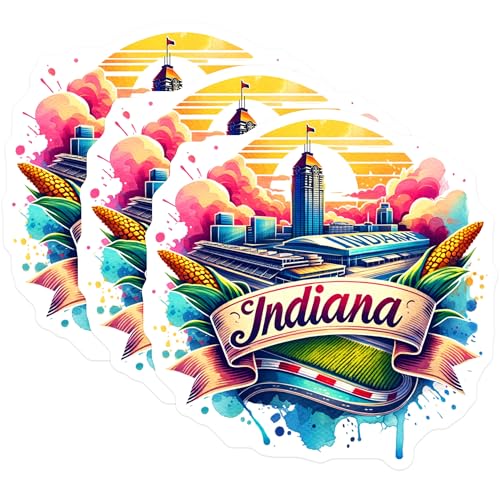 (3 Pack) Indiana Decals - Indianapolis Skyline - Travel Decal- 3 Inches On Longest Side - Easy Peel & Apply - Made in USA - 3MCS5781