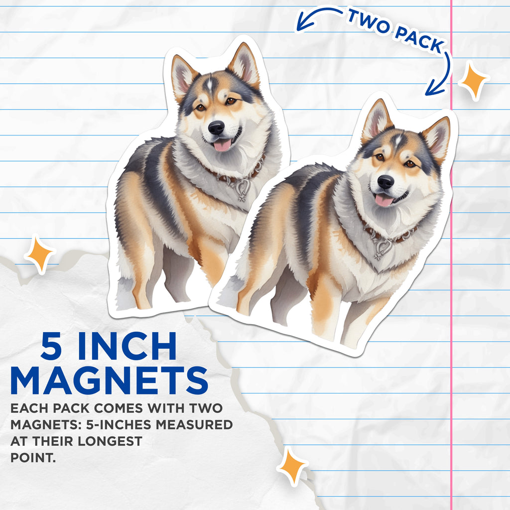 (2 Pack) Watercolor Dog Magnets - Cute Husky Art - Pet Lover Fridge Decor - Dog Mom Kennel Accent - 5 Inches On Longest Side - Thick Durable Magnet - Made in USA - MAG38975