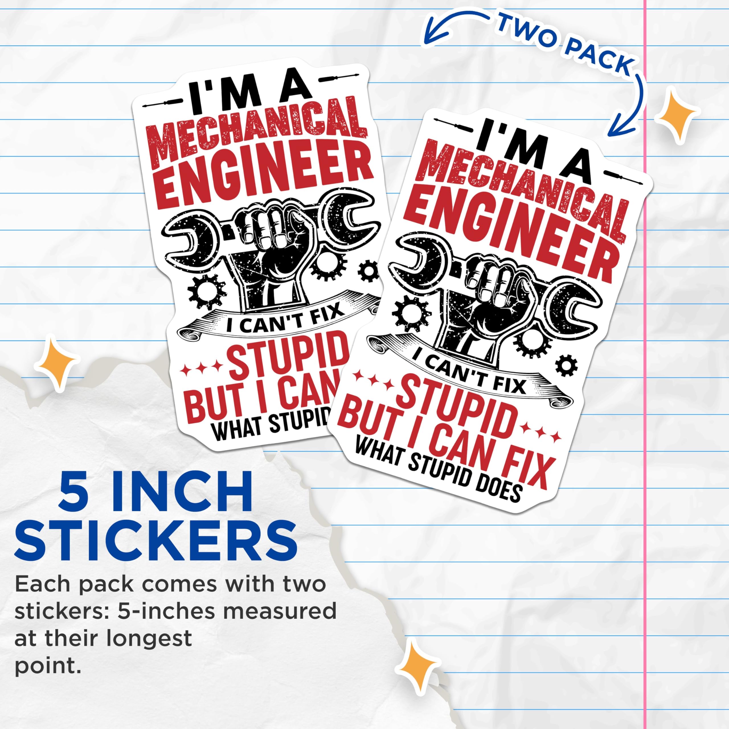 (2 Pack) Mechanical Engineer Stickers - Funny Engineering Stickers - Engineer Quotes Stickers - 5" On Longest Side - Sticks to Smooth Flat Surfaces - Made in USA - BMCS5091